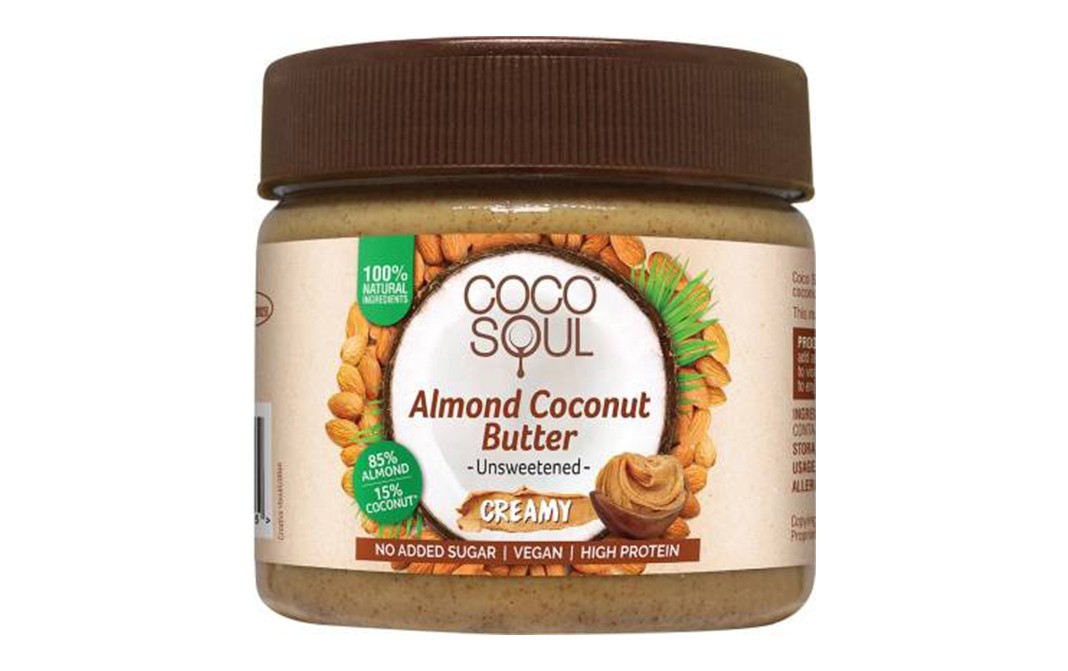 Coco Soul Almond Coconut Butter- Unsweetened Creamy    Glass Jar  250 grams